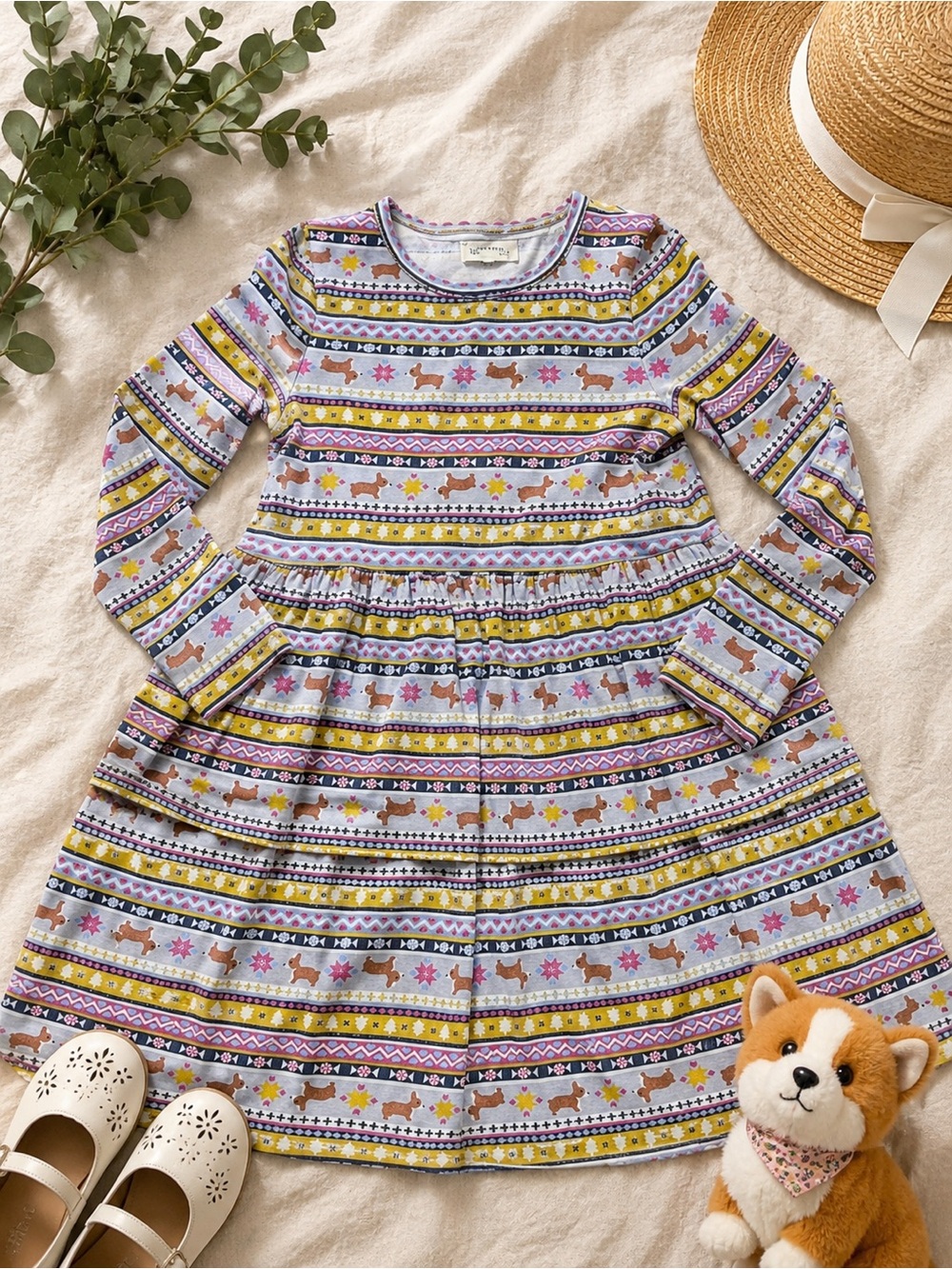 Girls Tucker + Tate Long Sleeve Corgi Dress Size 7